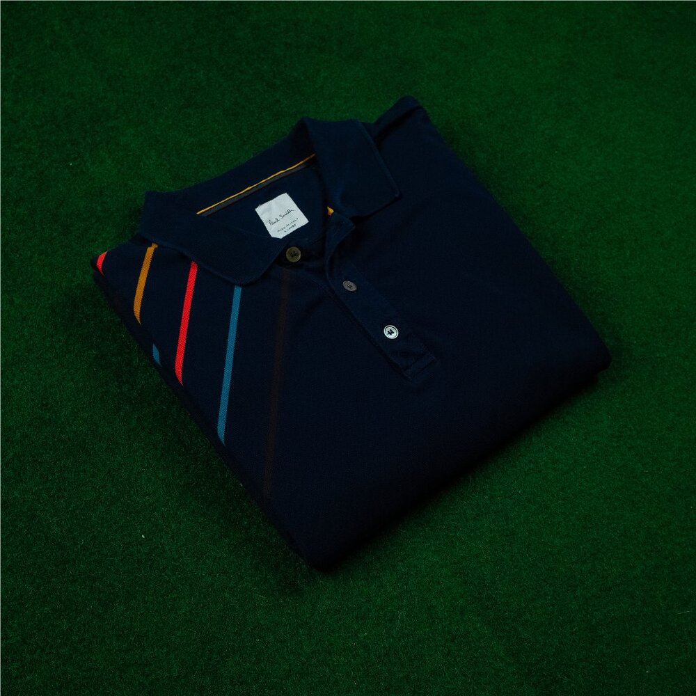Paul Smith Navy Diagonal Stripe Pique Polo